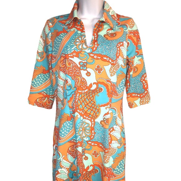J. McLaughlin Dress Collared V Neck Catalina Cloth